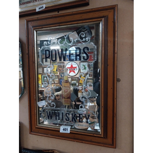 401 - Framed Powers Whiskey advertising mirror. {57 cm H x 42 cm W}.