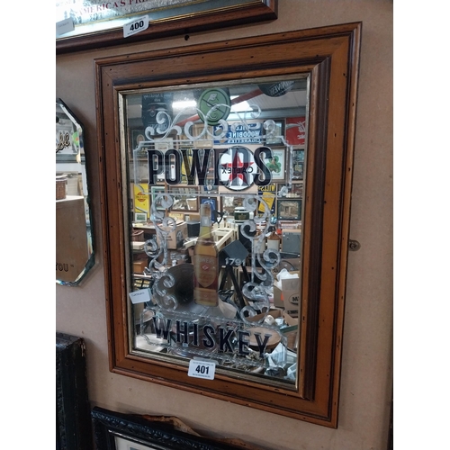 401 - Framed Powers Whiskey advertising mirror. {57 cm H x 42 cm W}.