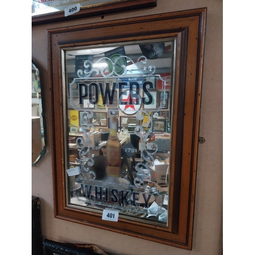 401 - Framed Powers Whiskey advertising mirror. {57 cm H x 42 cm W}.