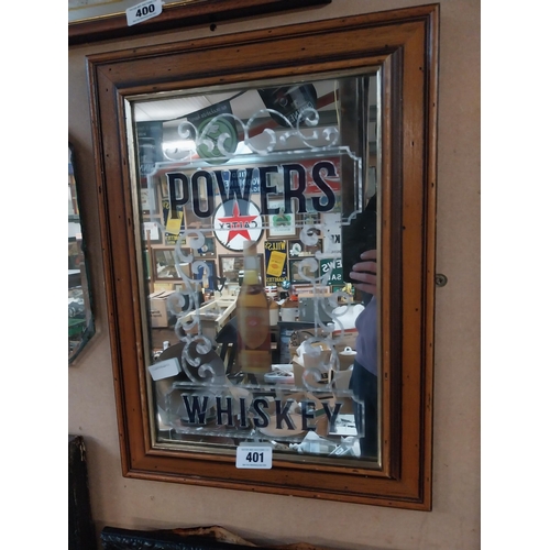 401 - Framed Powers Whiskey advertising mirror. {57 cm H x 42 cm W}.