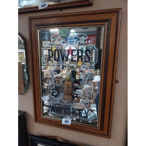 401 - Framed Powers Whiskey advertising mirror. {57 cm H x 42 cm W}.