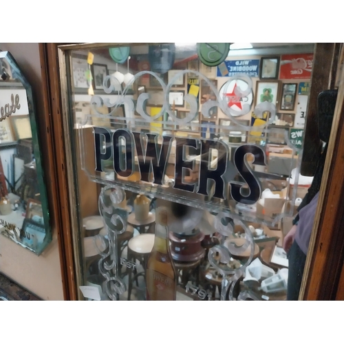 401 - Framed Powers Whiskey advertising mirror. {57 cm H x 42 cm W}.