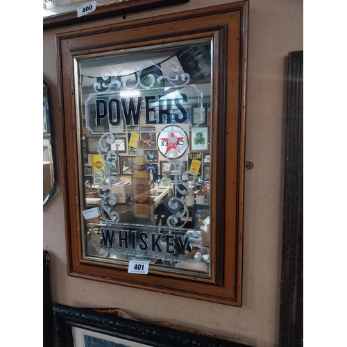 401 - Framed Powers Whiskey advertising mirror. {57 cm H x 42 cm W}.