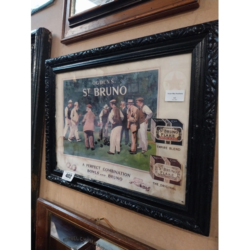 402 - Ogden's St Bruno A Perfect Combination Bowls and Bruno framed advertising print. {37 cm H x 48 cm W}