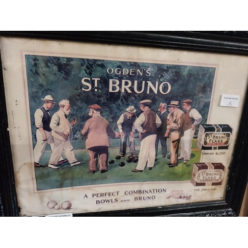 402 - Ogden's St Bruno A Perfect Combination Bowls and Bruno framed advertising print. {37 cm H x 48 cm W}