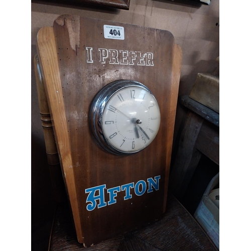 404 - 1960's I prefer Afton wooden battery advertising clock. {50 cm H x 34 cm W}.