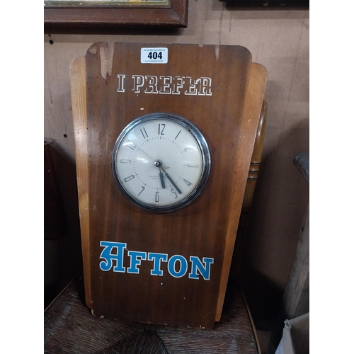 404 - 1960's I prefer Afton wooden battery advertising clock. {50 cm H x 34 cm W}.