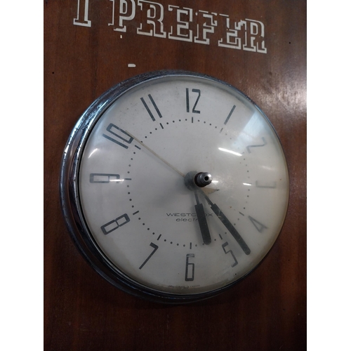 404 - 1960's I prefer Afton wooden battery advertising clock. {50 cm H x 34 cm W}.