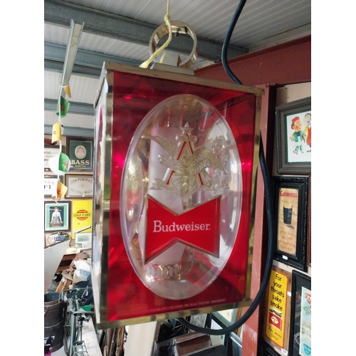 407 - 1980's Budweiser Lager Perspex light up advertising lantern. {40 cm H x 22 cm W x 22 cm D}.