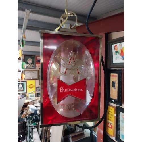 407 - 1980's Budweiser Lager Perspex light up advertising lantern. {40 cm H x 22 cm W x 22 cm D}.