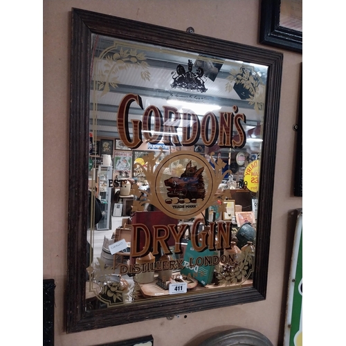 411 - Gordon's Dry Gin framed advertising mirror. {68 cm H x 52 cm W}.