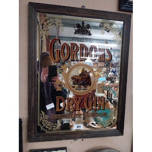 411 - Gordon's Dry Gin framed advertising mirror. {68 cm H x 52 cm W}.