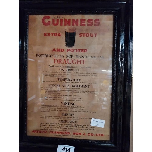 414 - Guinness Extra Stout Handling of Draught Rules and Regulations framed print. {44 cm H x 33 cm W}