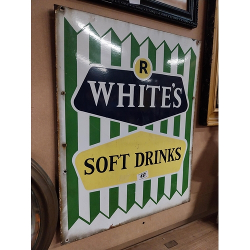 417 - White's Soft Drinks enamel advertising sign. {63 cm H x 53 cm W}.