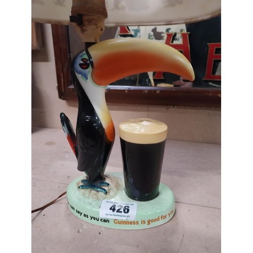 426 - Guinness Carltonware Toucan advertising lamp with original shade. {28 cm H x 17 cm W}.