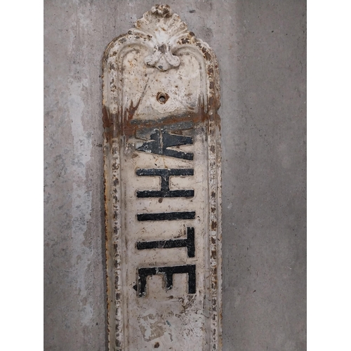 431 - 19th C. cast iron White Field Avenue 17 street sign. {15 cm H x 190 cm W}.