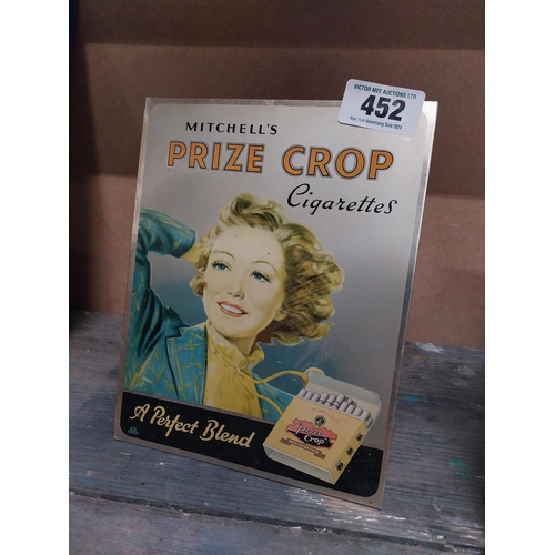 452 - Mitchell's Prize Crop cigarettes enamel advertising sign {24 cm H x 19 cm W}.