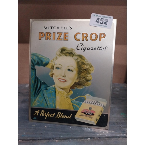 452 - Mitchell's Prize Crop cigarettes enamel advertising sign {24 cm H x 19 cm W}.