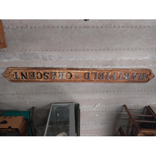 456 - 19th C. Hartfield Crescent cast iron street sign. {15 cm H x 190 cm W}.