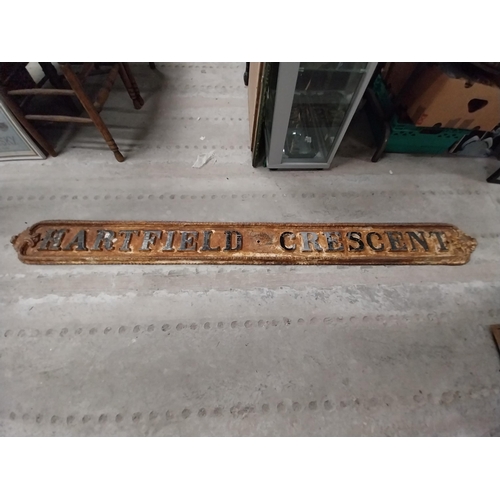 456 - 19th C. Hartfield Crescent cast iron street sign. {15 cm H x 190 cm W}.