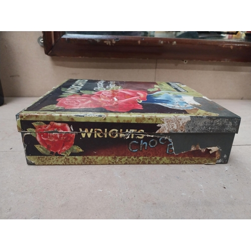 457 - Wright's Chocolate Biscuit advertising tin. {6 cm H x 22 cm W x 23 cm D}.