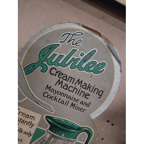 458 - The Jubilee Cream Making Machine cardboard showcard. {32 cm H x 33 cm W}.