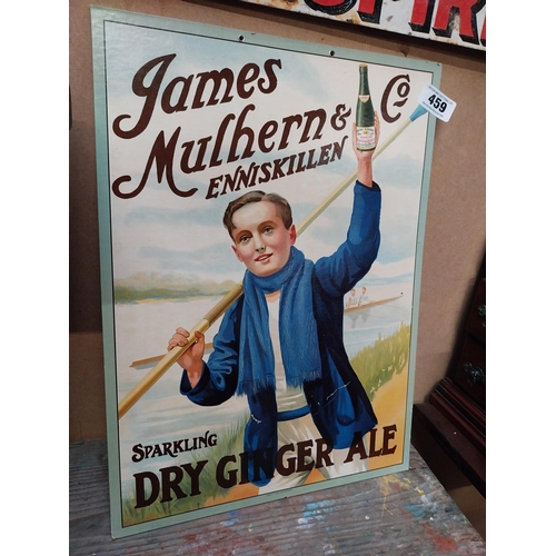 459 - James Mulhern Enniskillen advertising showcard. {51 cm H x 36 cm W}.