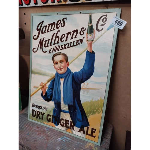 459 - James Mulhern Enniskillen advertising showcard. {51 cm H x 36 cm W}.