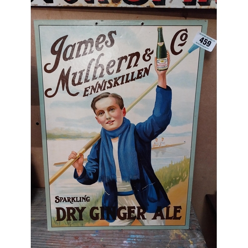 459 - James Mulhern Enniskillen advertising showcard. {51 cm H x 36 cm W}.