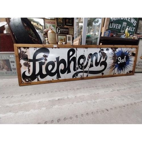 471 - Stephen's Ink enamel advertising sign in wooden frame. {62 cm H x 220 cm W}.