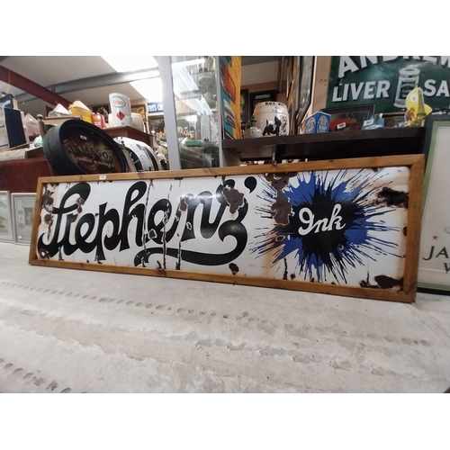 471 - Stephen's Ink enamel advertising sign in wooden frame. {62 cm H x 220 cm W}.