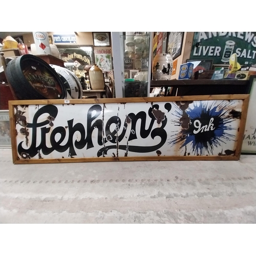 471 - Stephen's Ink enamel advertising sign in wooden frame. {62 cm H x 220 cm W}.