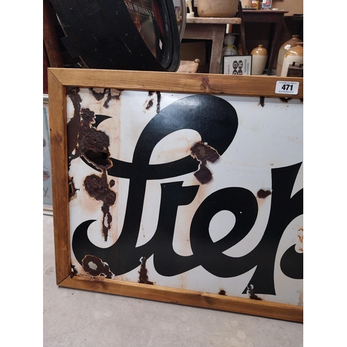 471 - Stephen's Ink enamel advertising sign in wooden frame. {62 cm H x 220 cm W}.