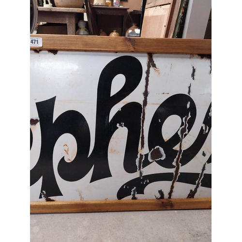 471 - Stephen's Ink enamel advertising sign in wooden frame. {62 cm H x 220 cm W}.