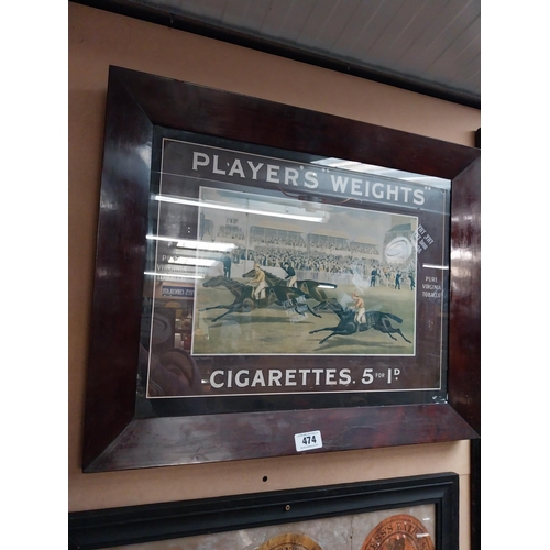 474 - Player's Weights cigarettes framed advertising showcard {56 cm H x 63 cm W}.