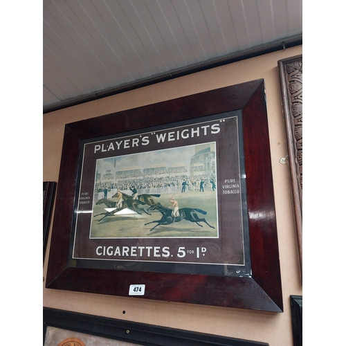 474 - Player's Weights cigarettes framed advertising showcard {56 cm H x 63 cm W}.