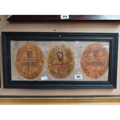 475 - Framed print of Guinness Labels. {34 cm H x 70 cm W}.