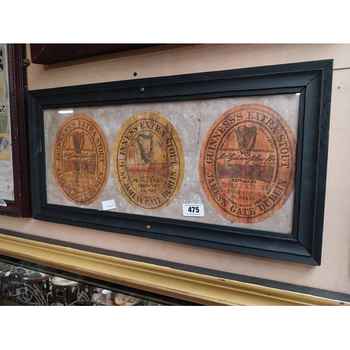 475 - Framed print of Guinness Labels. {34 cm H x 70 cm W}.