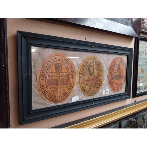 475 - Framed print of Guinness Labels. {34 cm H x 70 cm W}.