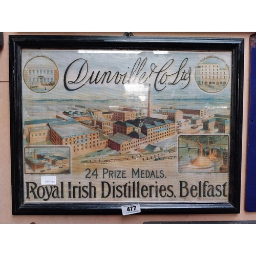 477 - Dunvilles's and Co Ltd Royal Irish Distilleries framed advertising print. {44 cm H x 58 cm W}.