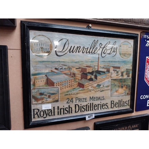 477 - Dunvilles's and Co Ltd Royal Irish Distilleries framed advertising print. {44 cm H x 58 cm W}.