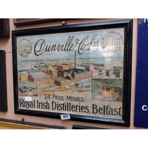 477 - Dunvilles's and Co Ltd Royal Irish Distilleries framed advertising print. {44 cm H x 58 cm W}.