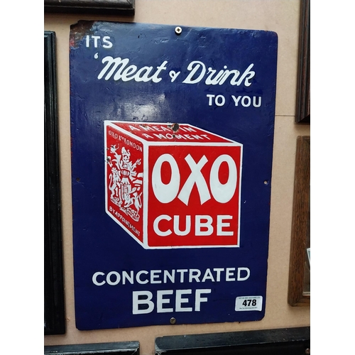 478 - Oxo Cube enamel advertising sign. {46 cm H x 31 cm W}.