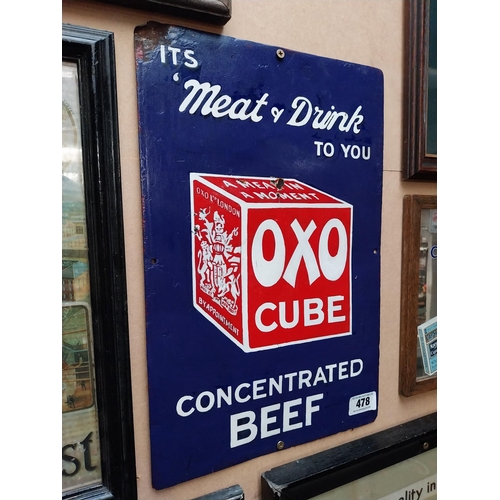 478 - Oxo Cube enamel advertising sign. {46 cm H x 31 cm W}.