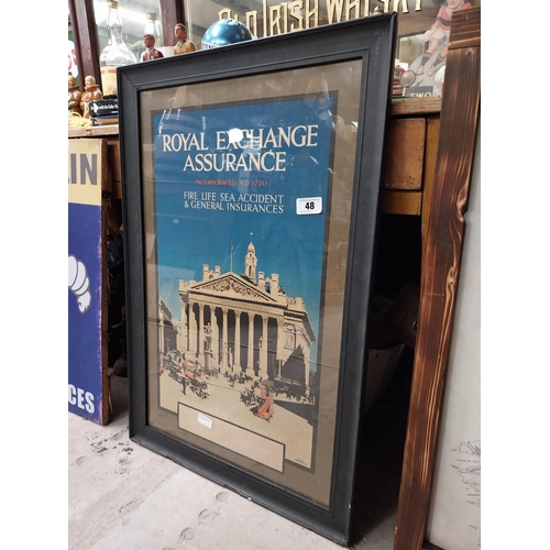 48 - Original Royal Exchange Insurance framed advertising poster by Frank Newbound. {94 cm H x 57 cm W}.