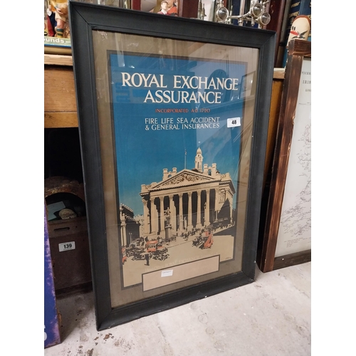 48 - Original Royal Exchange Insurance framed advertising poster by Frank Newbound. {94 cm H x 57 cm W}.