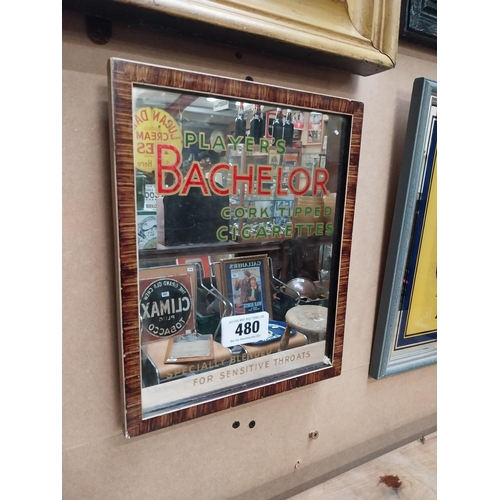 480 - Player's Bachelor cigarettes framed advertising mirror. {28 cm H x 22 cm W}.