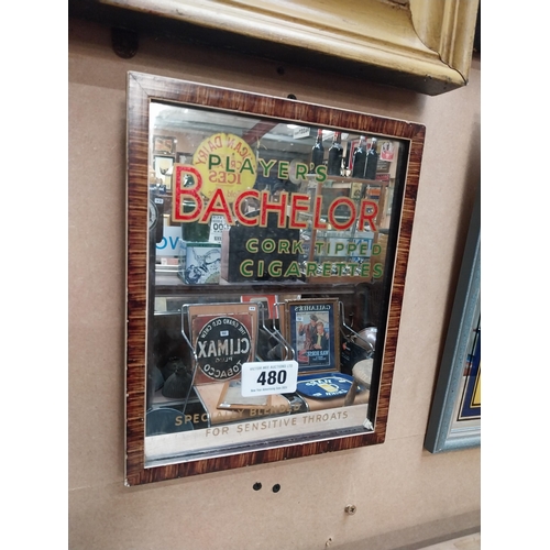 480 - Player's Bachelor cigarettes framed advertising mirror. {28 cm H x 22 cm W}.