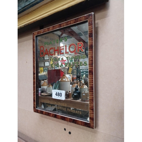 480 - Player's Bachelor cigarettes framed advertising mirror. {28 cm H x 22 cm W}.