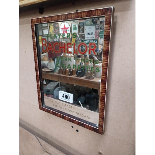 480 - Player's Bachelor cigarettes framed advertising mirror. {28 cm H x 22 cm W}.